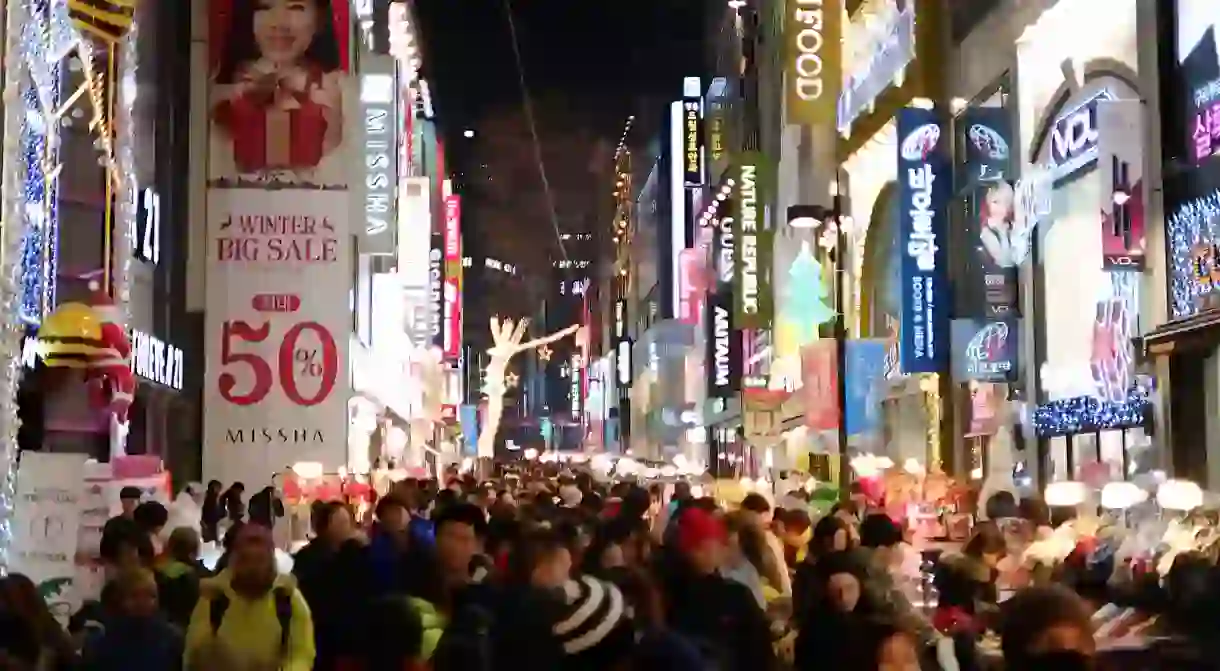 Shopping crowds in Myeongdong, Seoul