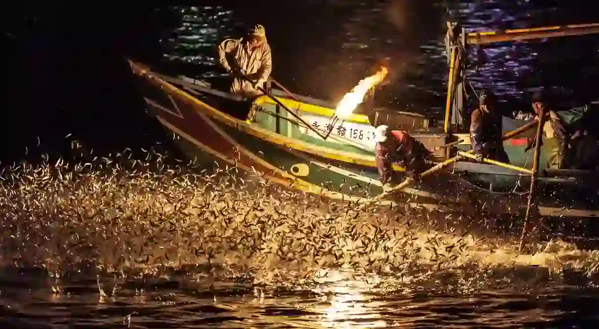 Fire fishing in Jinshan, Taiwan