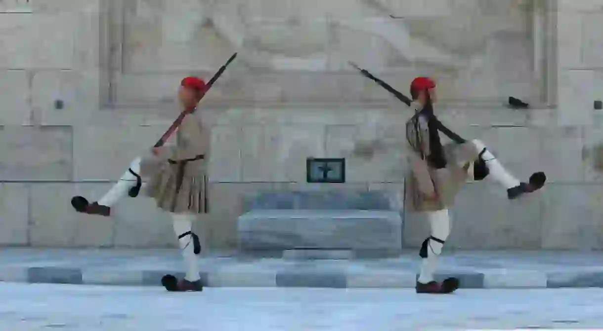 Evzones in front of the Tomb of the Unknown Soldier