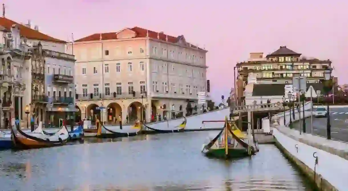 Aveiro, Portugal. Main canal in Aveiro with gondolas