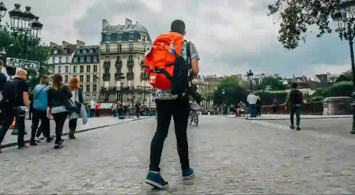 A backpacker explores Paris