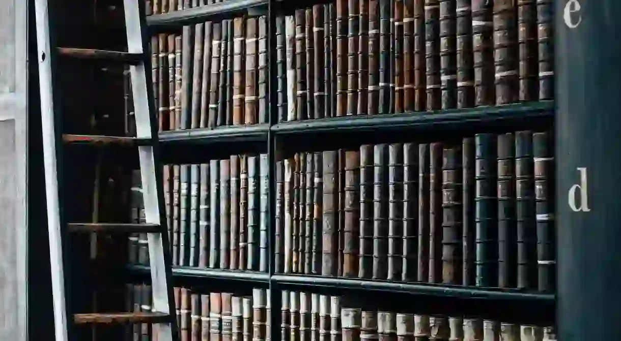 Dusty books shelves