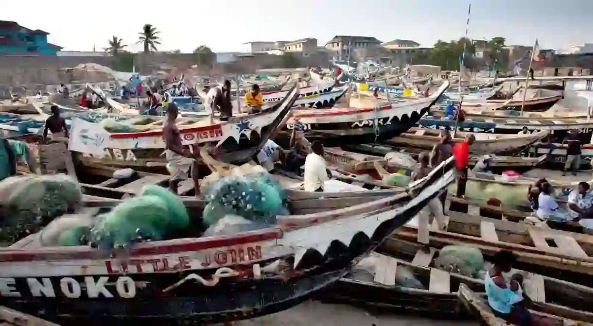 Fishing boats on the beach in Accra, Ghana