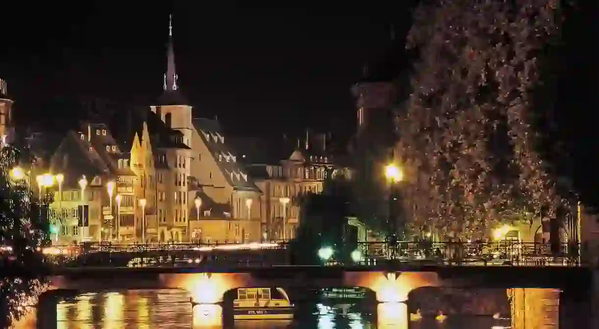 Quai Charles Frey and Saint Nicolas bridge in Strasbourg, France