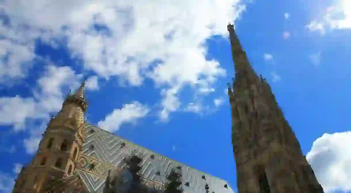 The elaborate tiles on the roof of the Cathedral