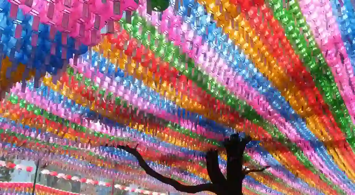 Lanterns hang at a temple in Seoul to celebrate the birth of Buddha