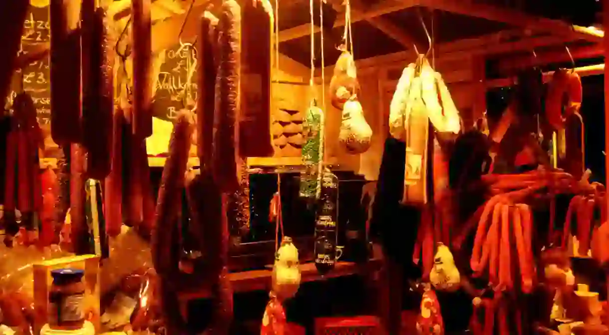 Hanging sausages