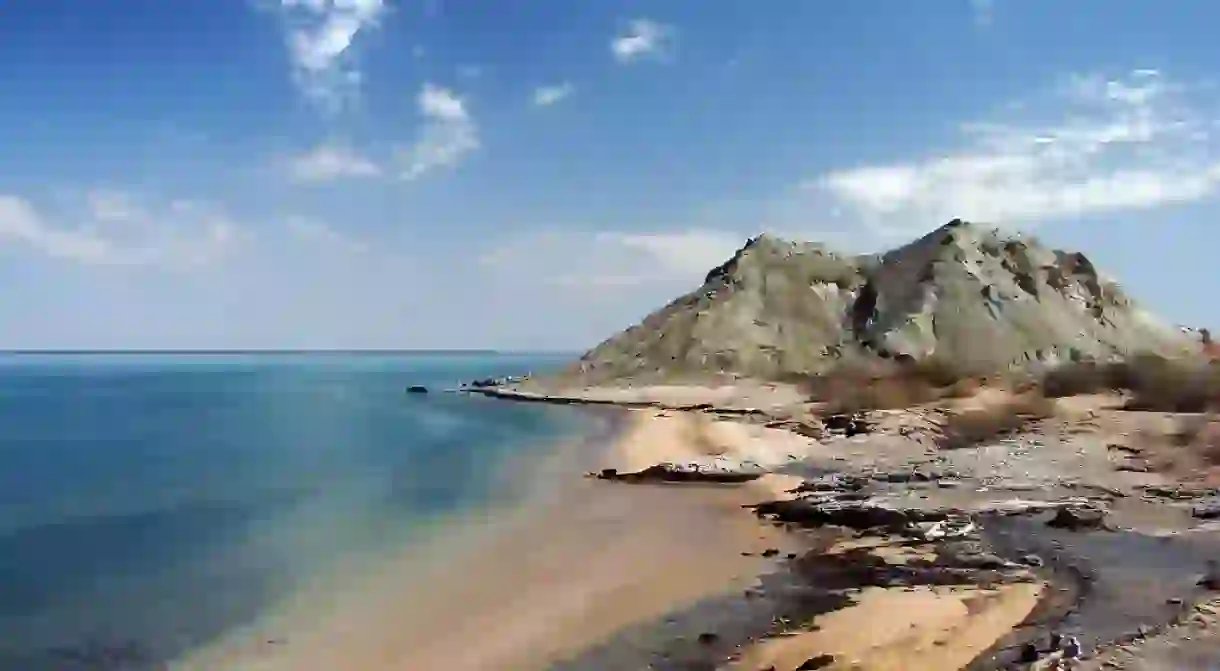 Iran has diverse geography, including Khezr Beach on Hormoz Island