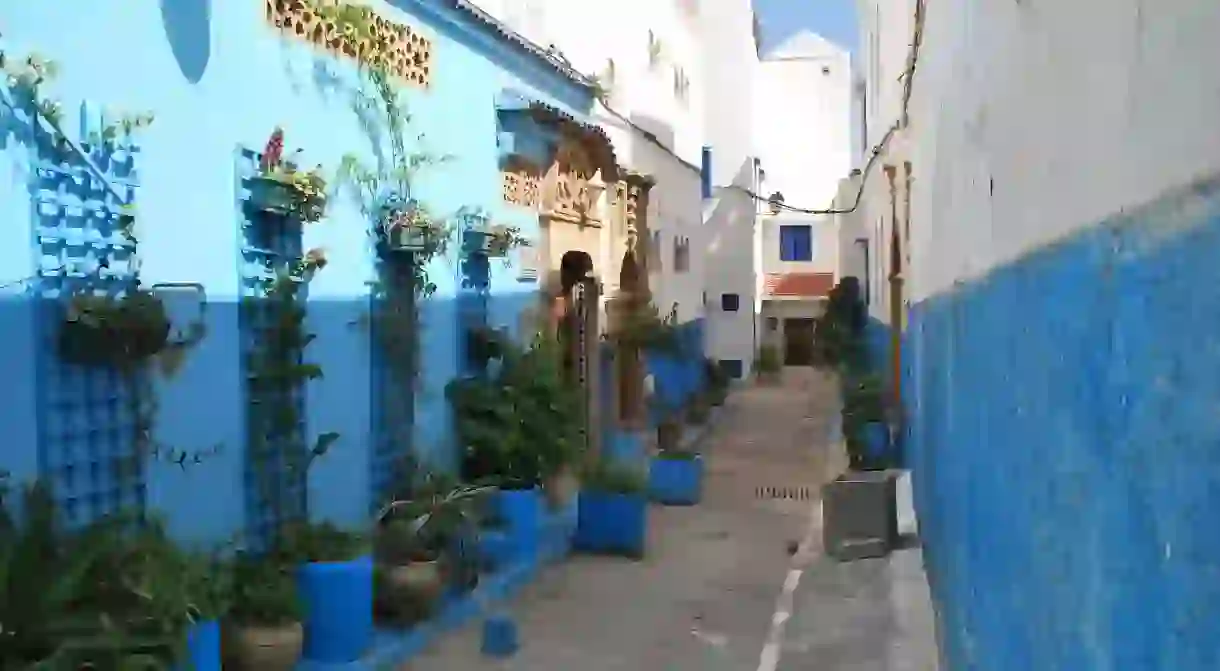 The buildings in Rabats Kasbah of the Udayas are painted blue