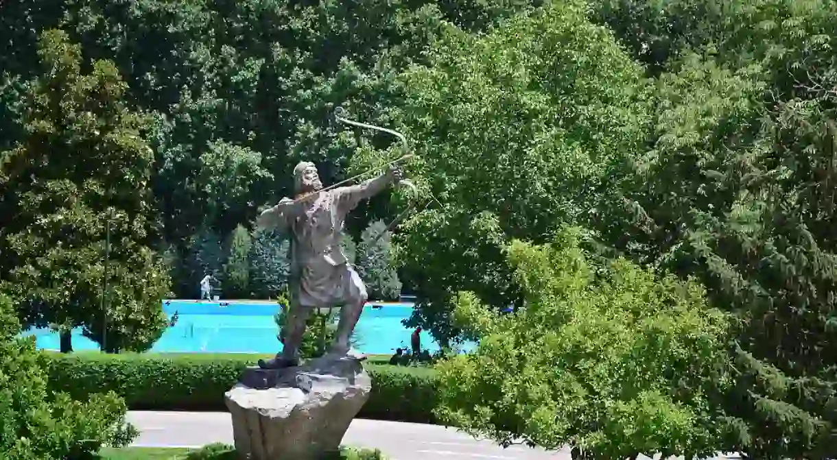 Arash the Archer outside Saad Abad Palace