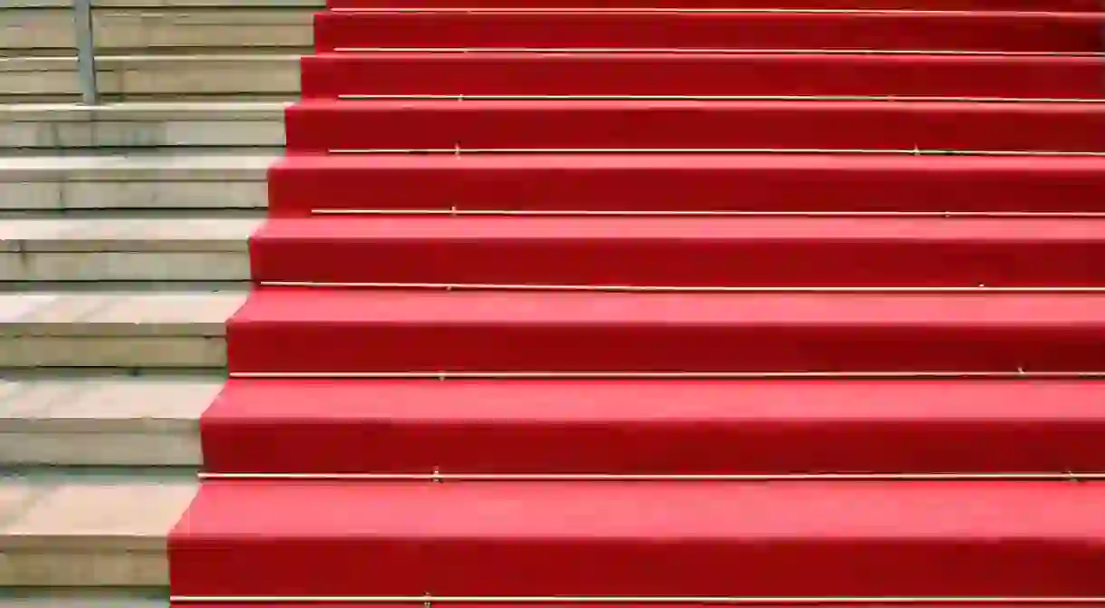 The red carpet on the famous La Croisette Boulevard, Cannes, France