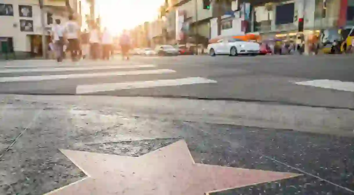 Walk of Fame at sunset on Hollywood Boulevard