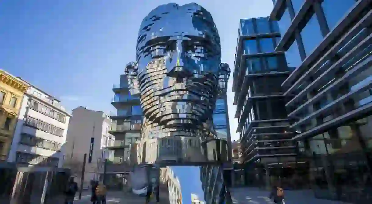 Statue of Franz Kafka by artist David Cerny in Prague