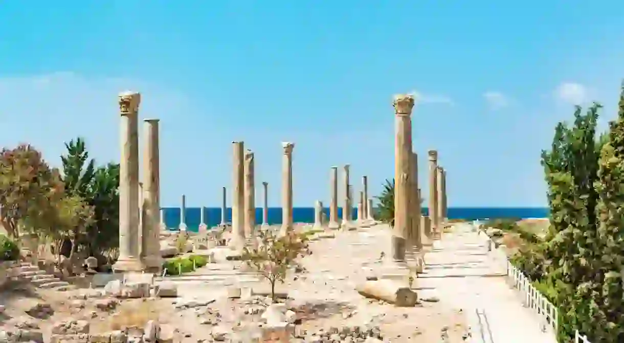 Al Mina archaeological site in Tyre, Lebanon. It is located about 80 km south of Beirut