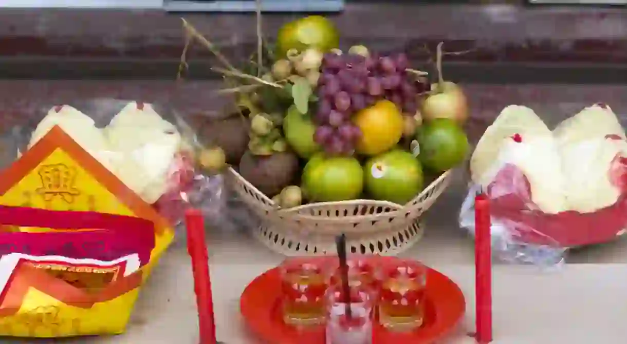 Offerings left at a pagoda