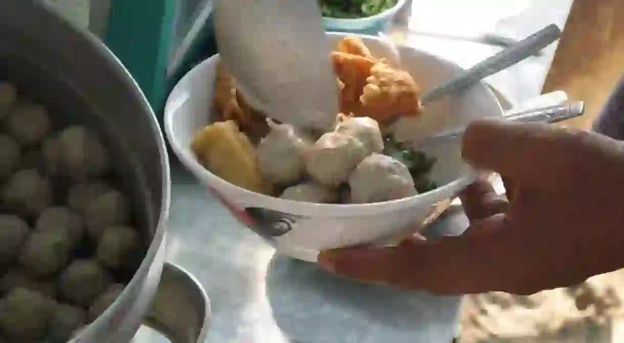 Bakso sold on a cart