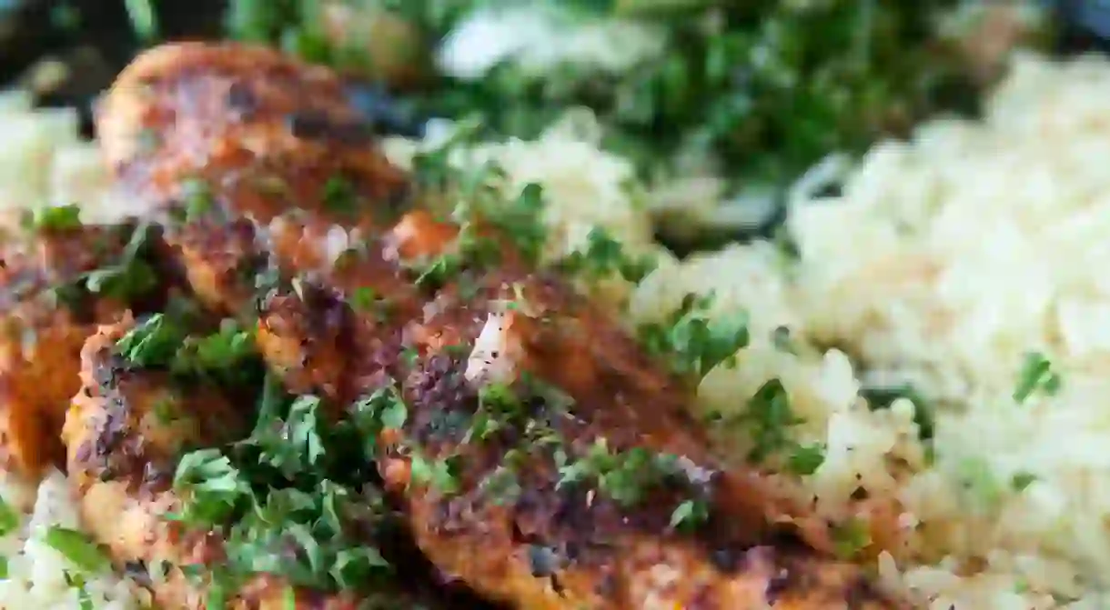 Chicken kabob with rice