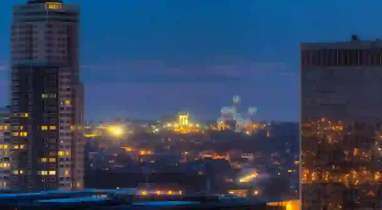 Brussels with its Atomium lit-up