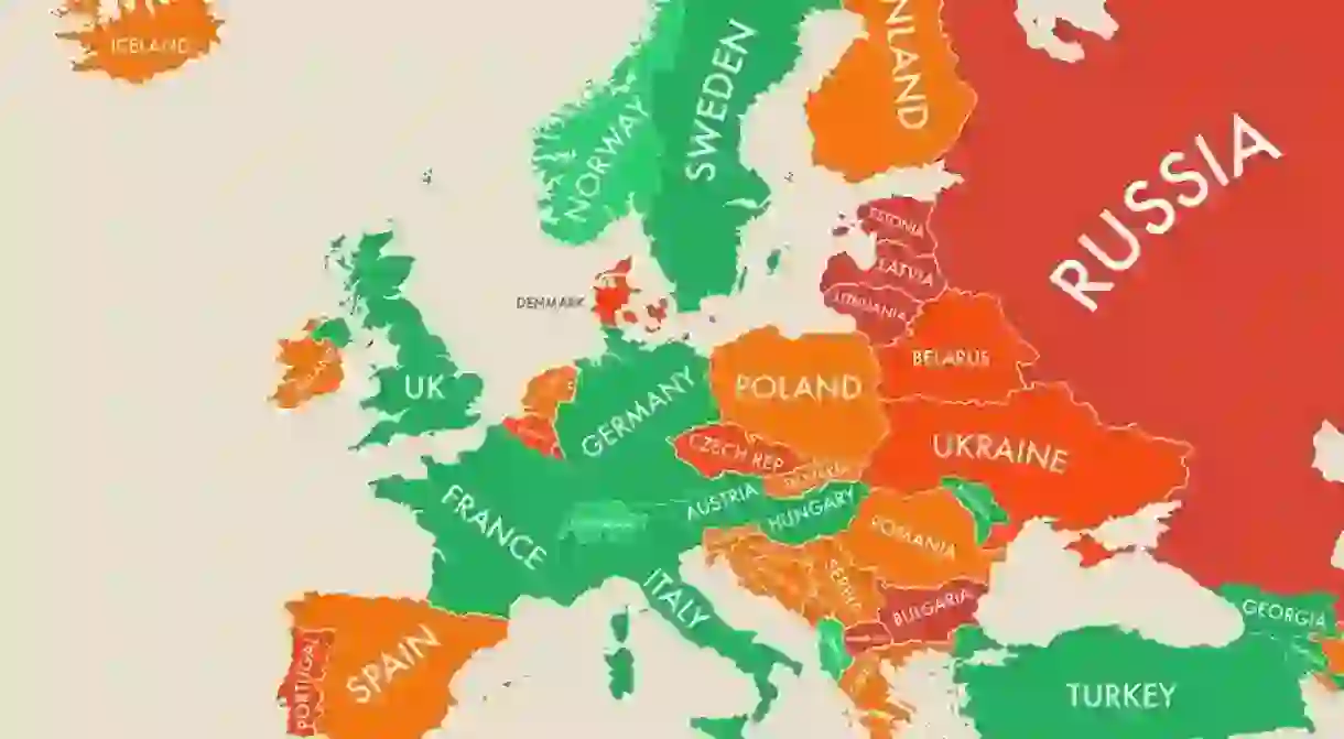 Map showing the happiness level of Europe