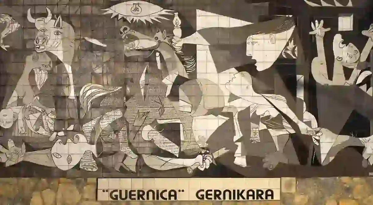 A mural of Picassos famous Guernica painting in the town of Guernica, Spain