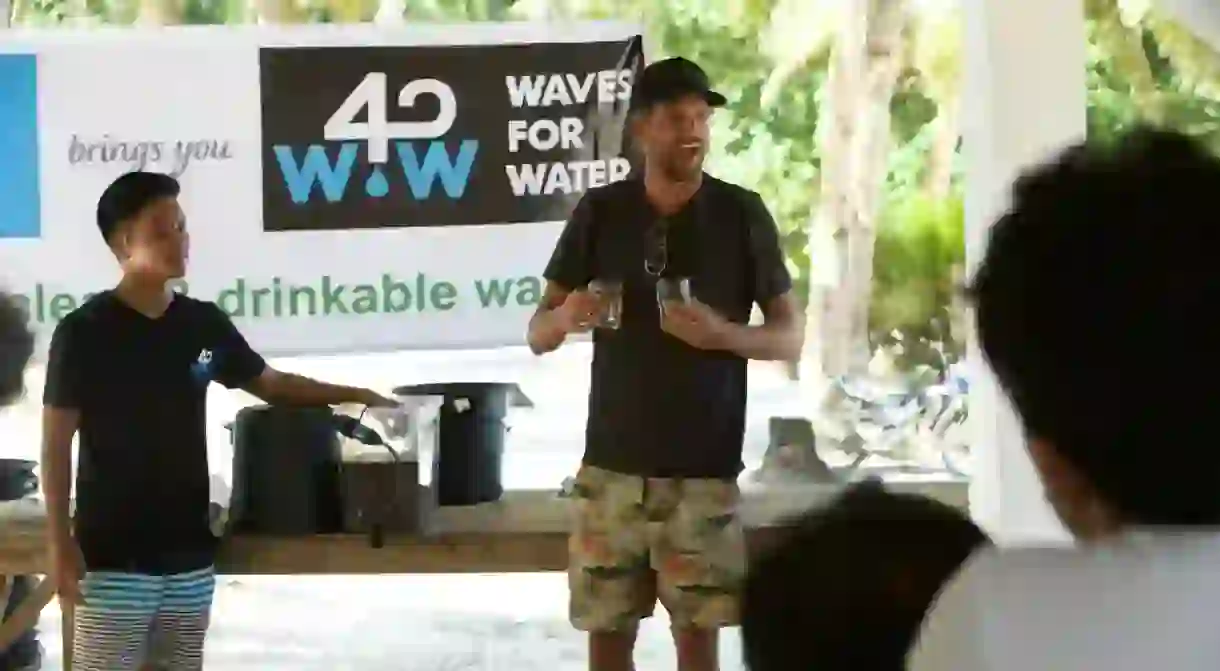 Waves For Water founder Jon Rose does a water demo in the Philippines