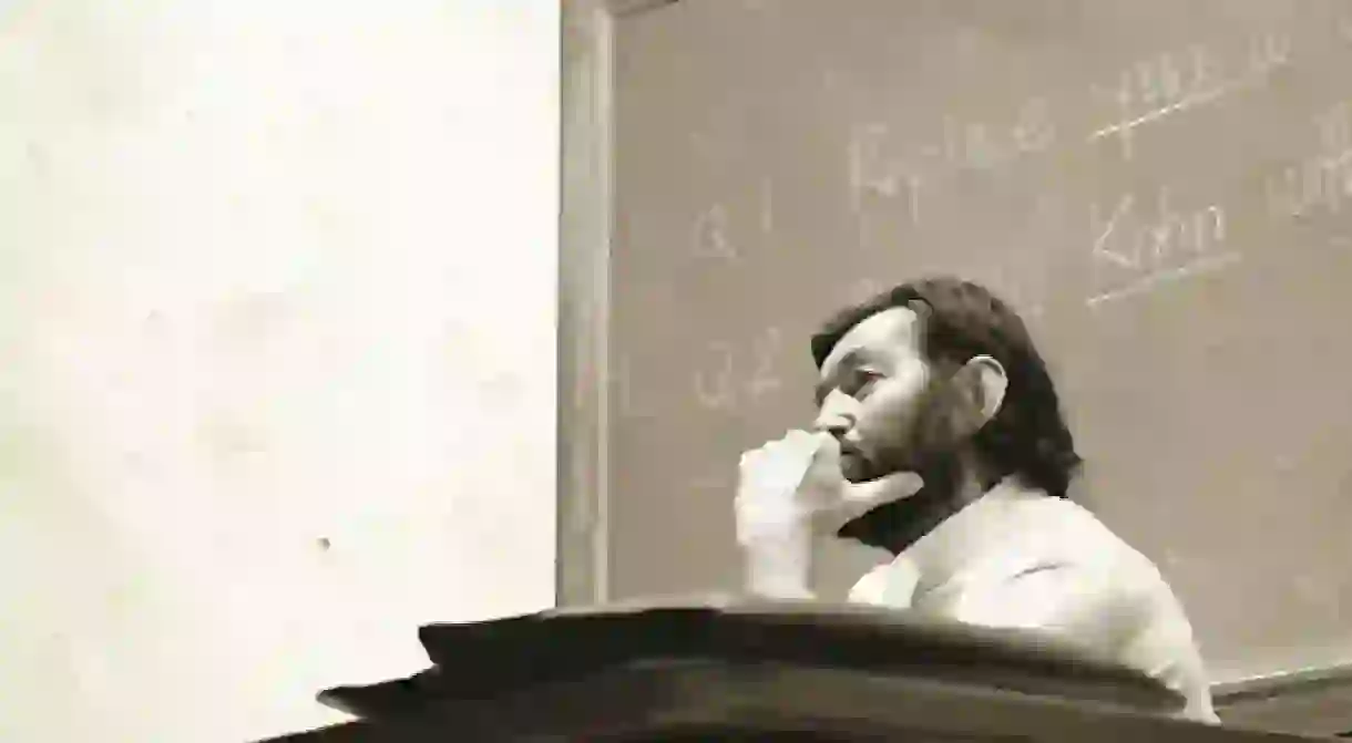 Julio Cortazár, lecturing at Berkeley in 1980, photo courtesy of Dibols¡llo