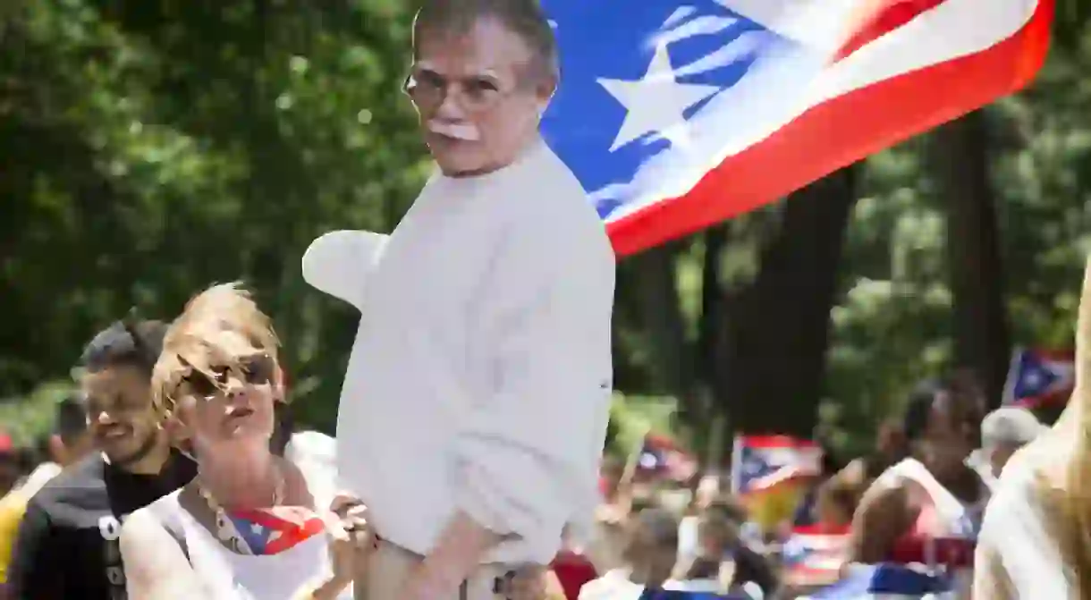 Cut-out of Oscar Lopez Rivera during march