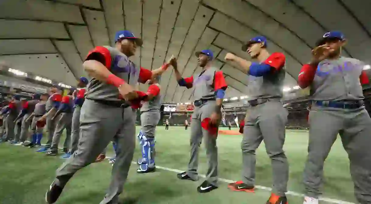 Team Cuba before its game against Japan at the 2017 World Baseball Classic