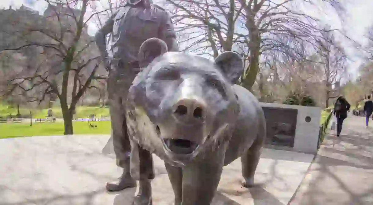 A statue of Wojtek the Bear in Princes Street Gardens, Edinburgh