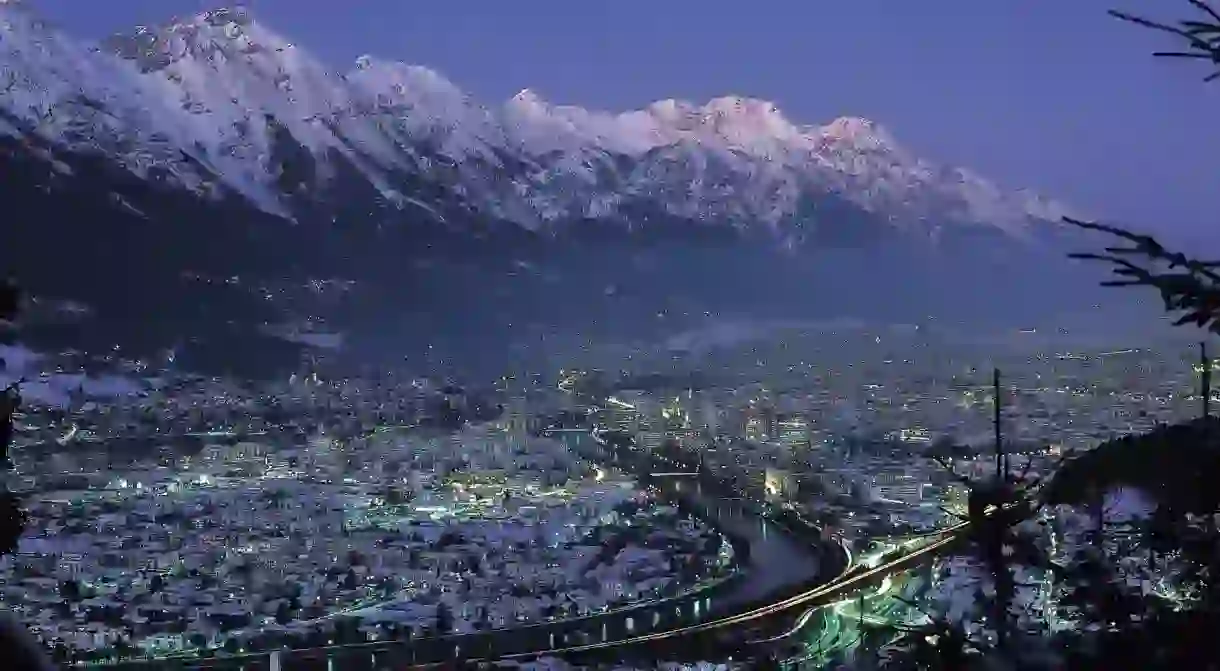 Innsbruck in winter nighttime