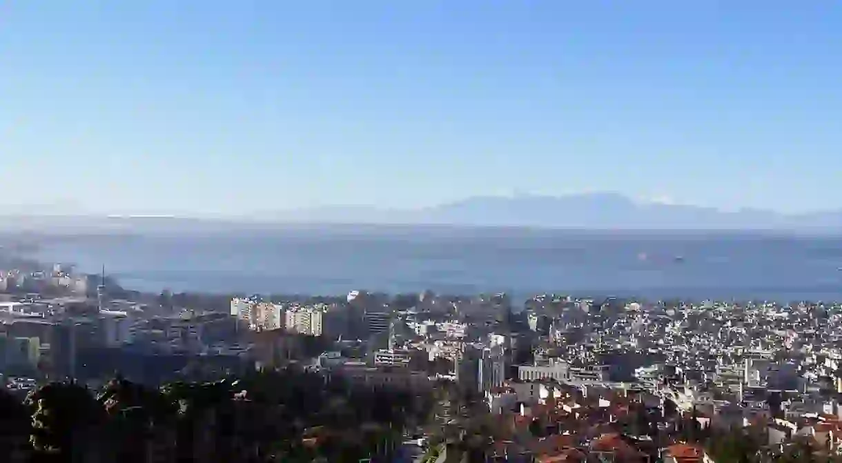 View of Thessaloniki and the Thermaic Gulf from Ano Poli in Greece