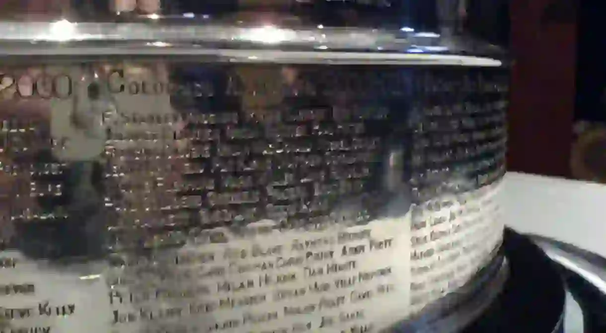 A close-up of the Stanley Cup