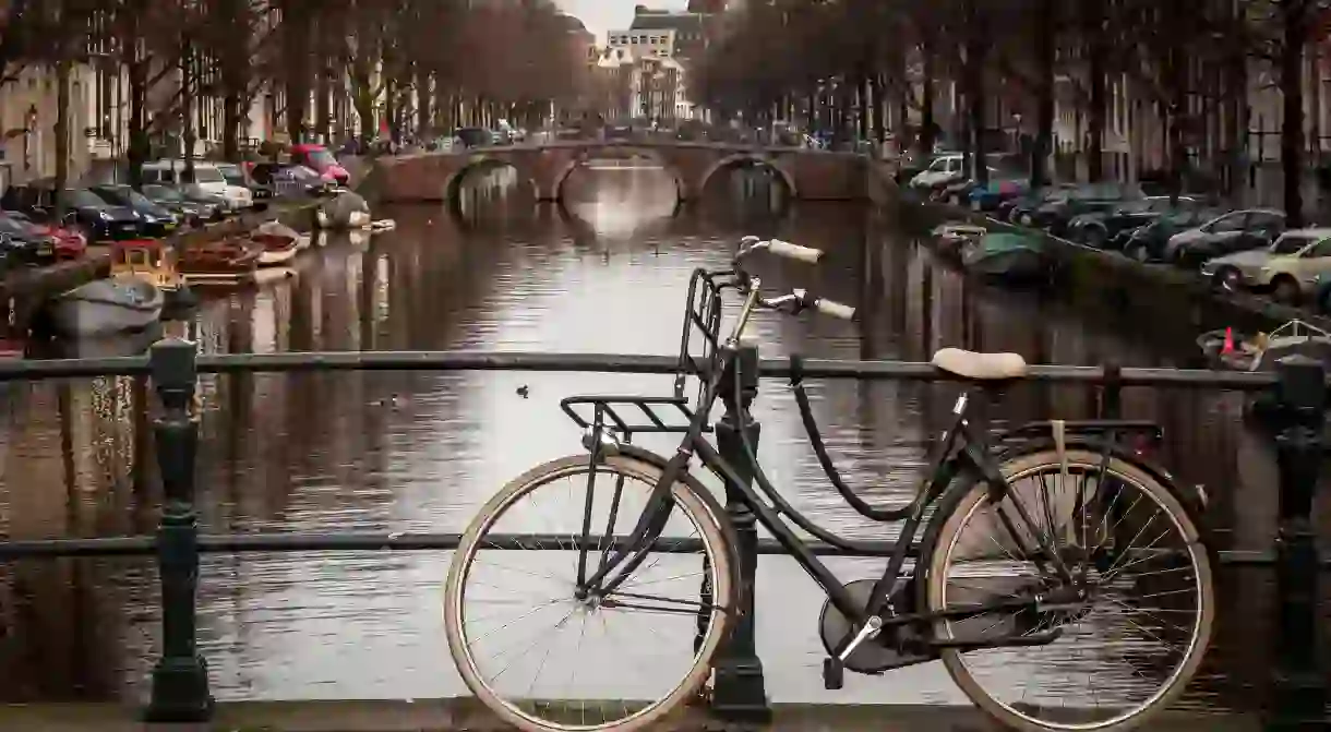 A bike next on Amsterdams canal ring