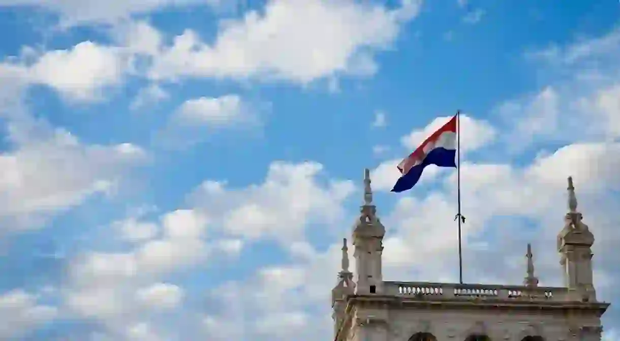 Paraguays flag flying in the wind