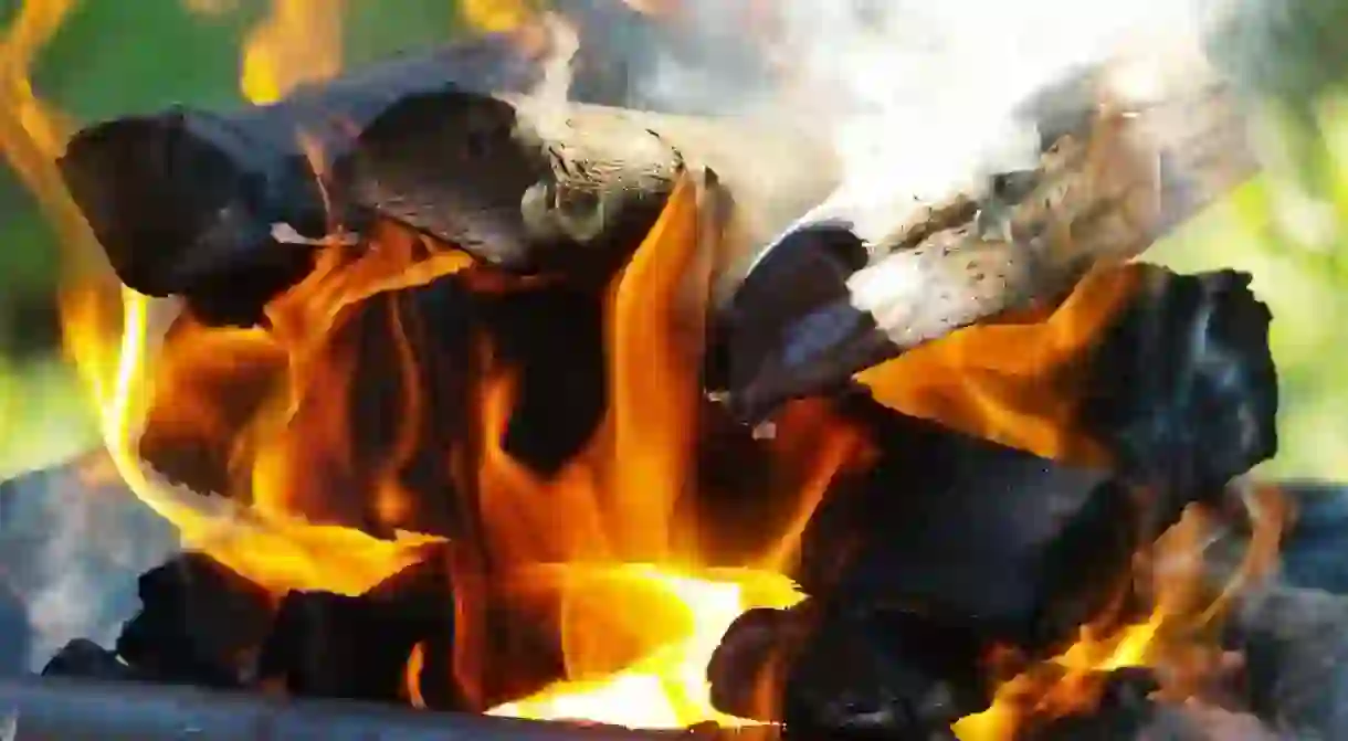 A typical South African braai fire is made using wood