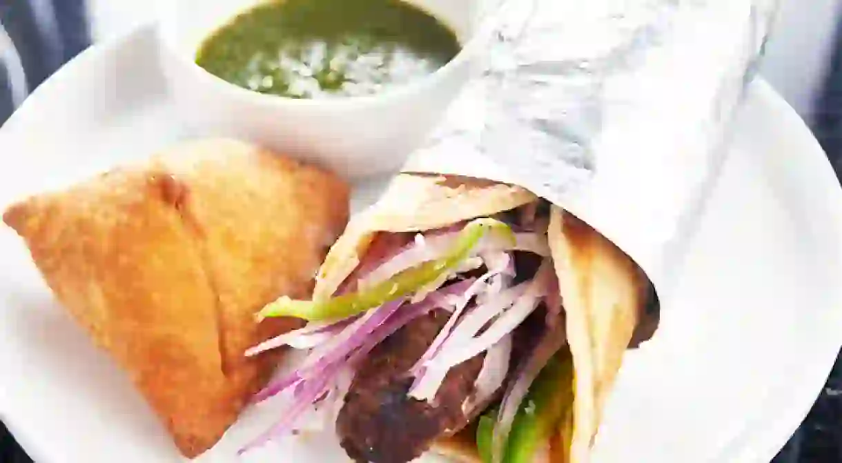 The halal beef kebab at Bombay Wraps