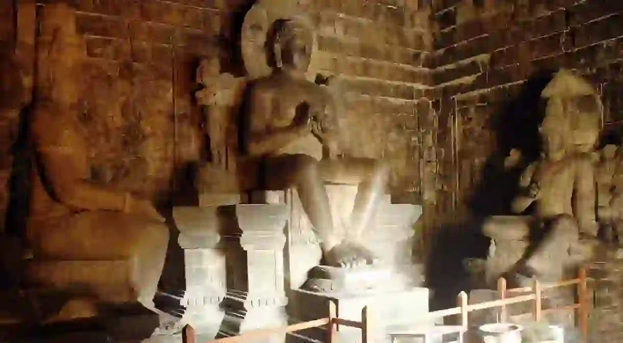 The statues of Buddha in the Mendut Temple, Java, Indonesia