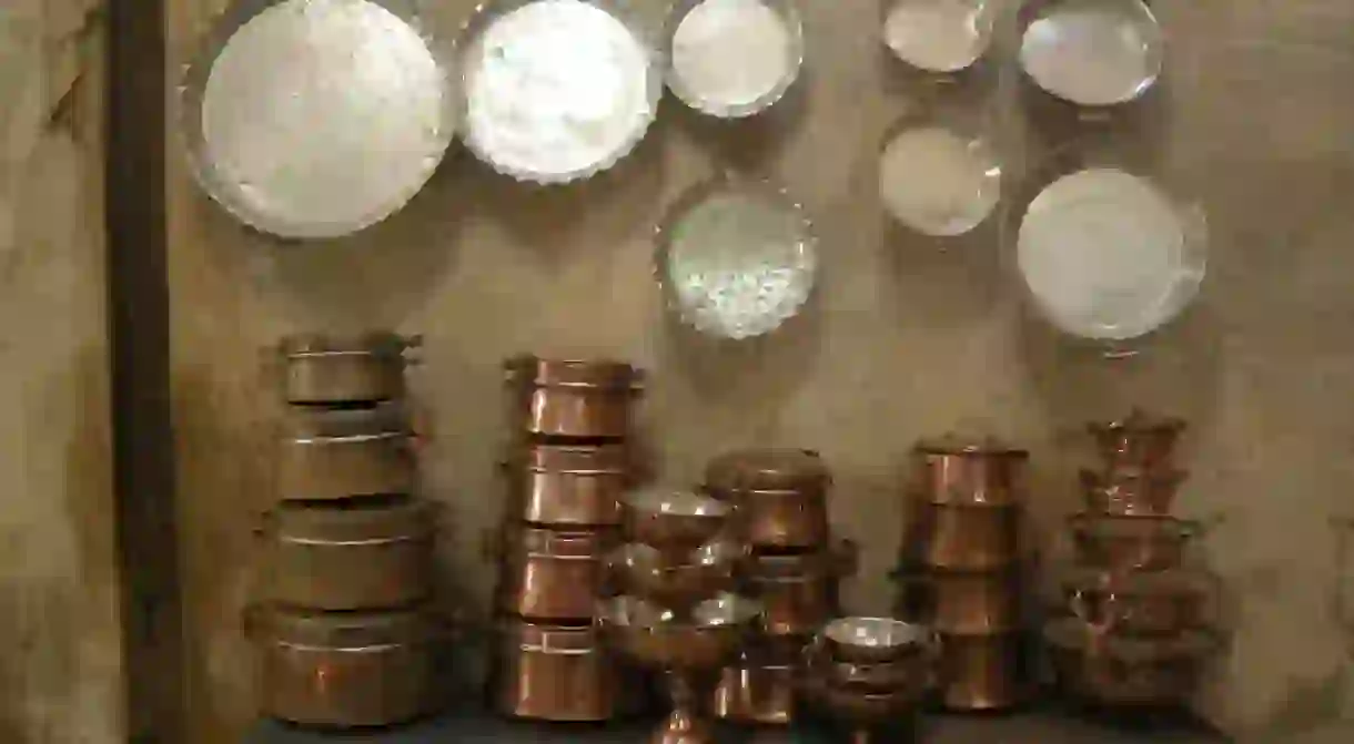 Copper pots in Yazds Khan Bazaar