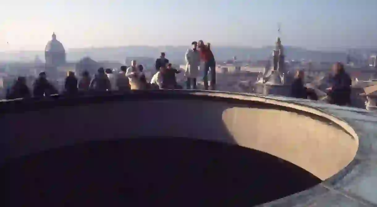 A group admiring Rome from the top of Pantheon, circa 1975