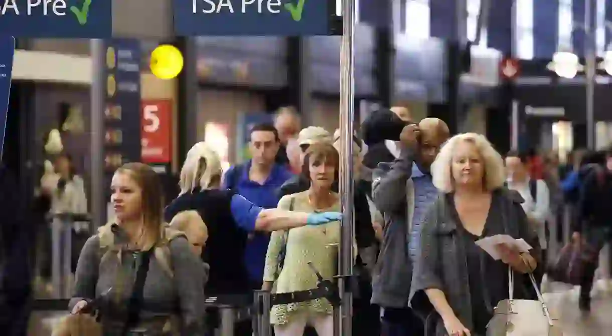 Passengers at a TSA pre-check line