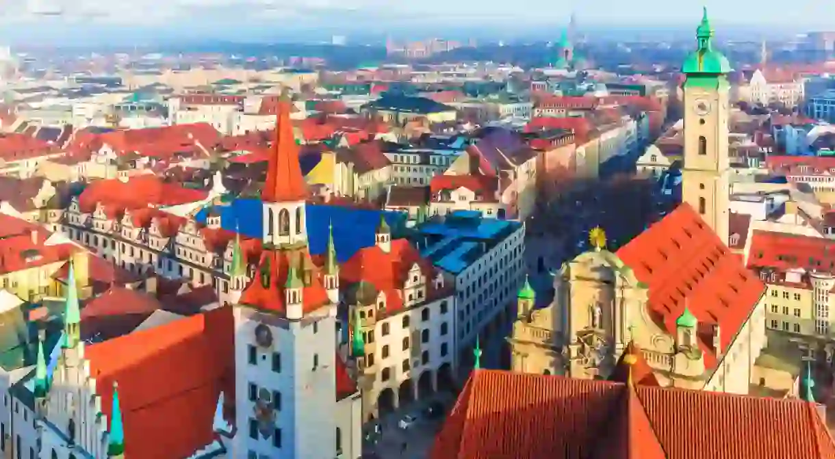 Scenic aerial panorama of the Old Town architecture of Munich