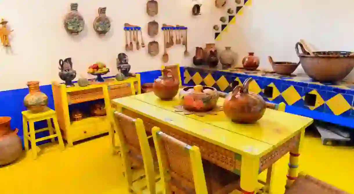 Kitchen in the Blue House (La Casa Azul), historic house and art museum dedicated to the life and work of Mexican artist Frida Kahlo