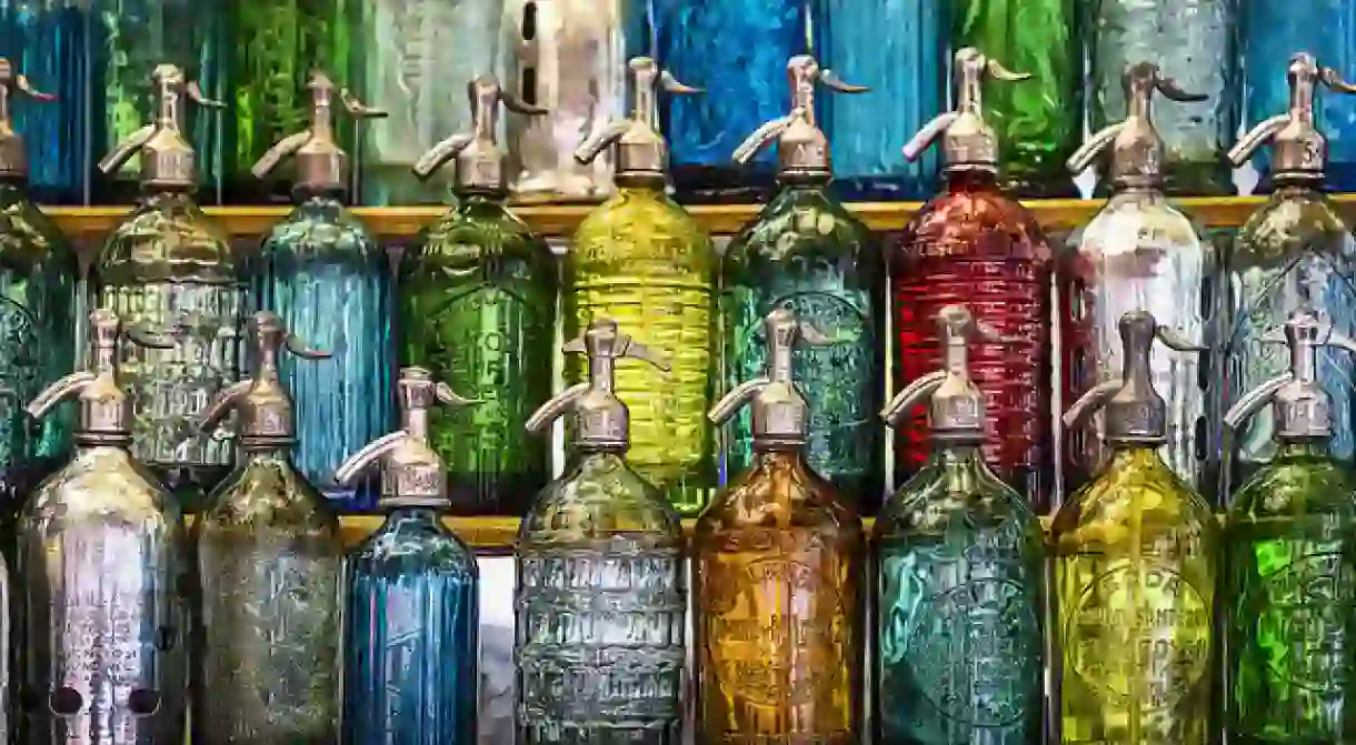 Antique soda bottles for sale at the San Telmo Market, Buenos Aires