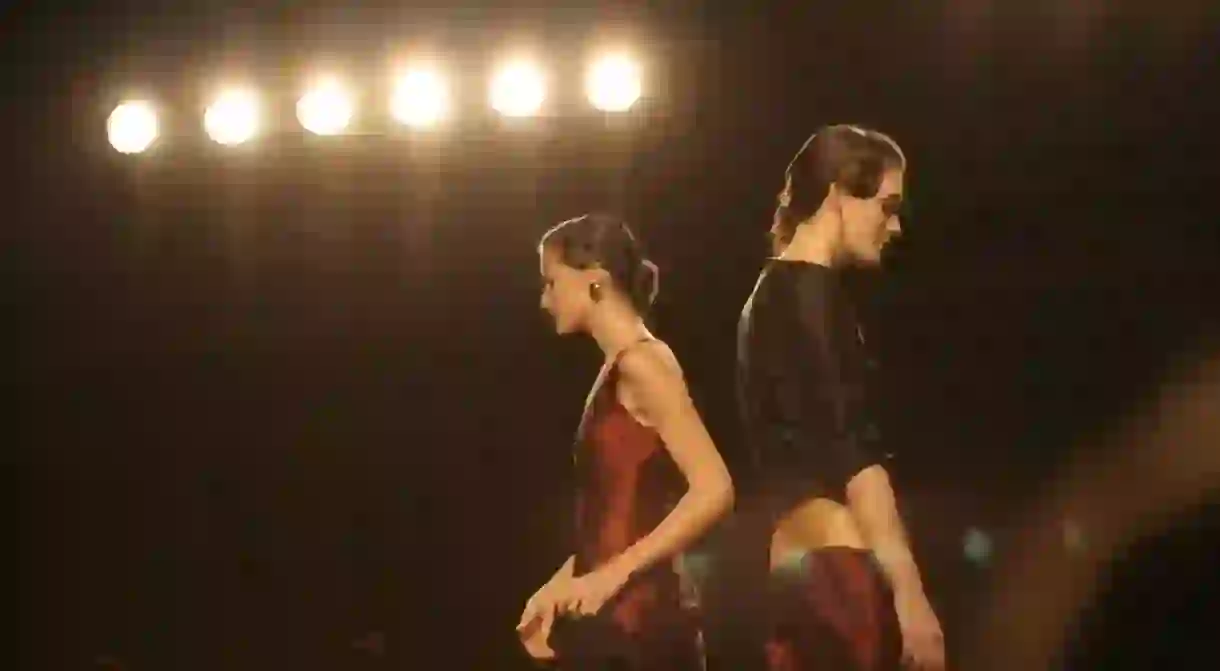 Two models on the runway