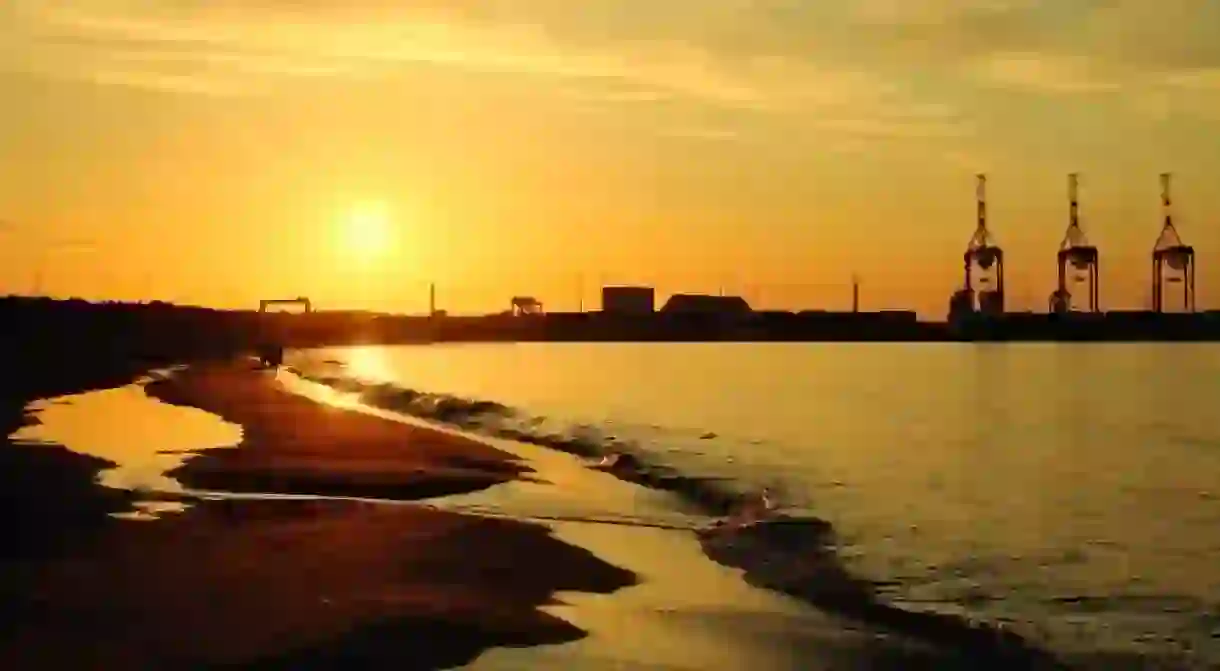 Sunset on the Stogi Beach at Baltic Sea. Gdansk, Poland