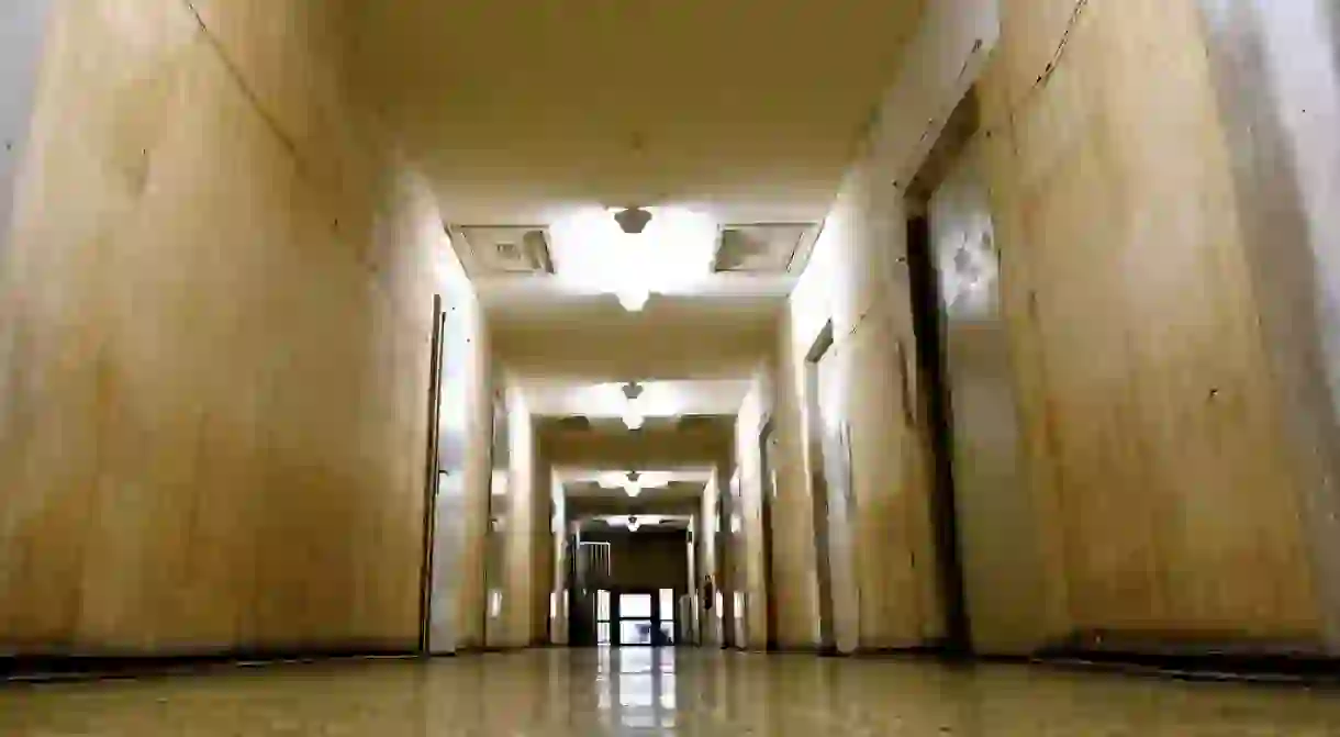 An ominous corridor in the Stasi Museum