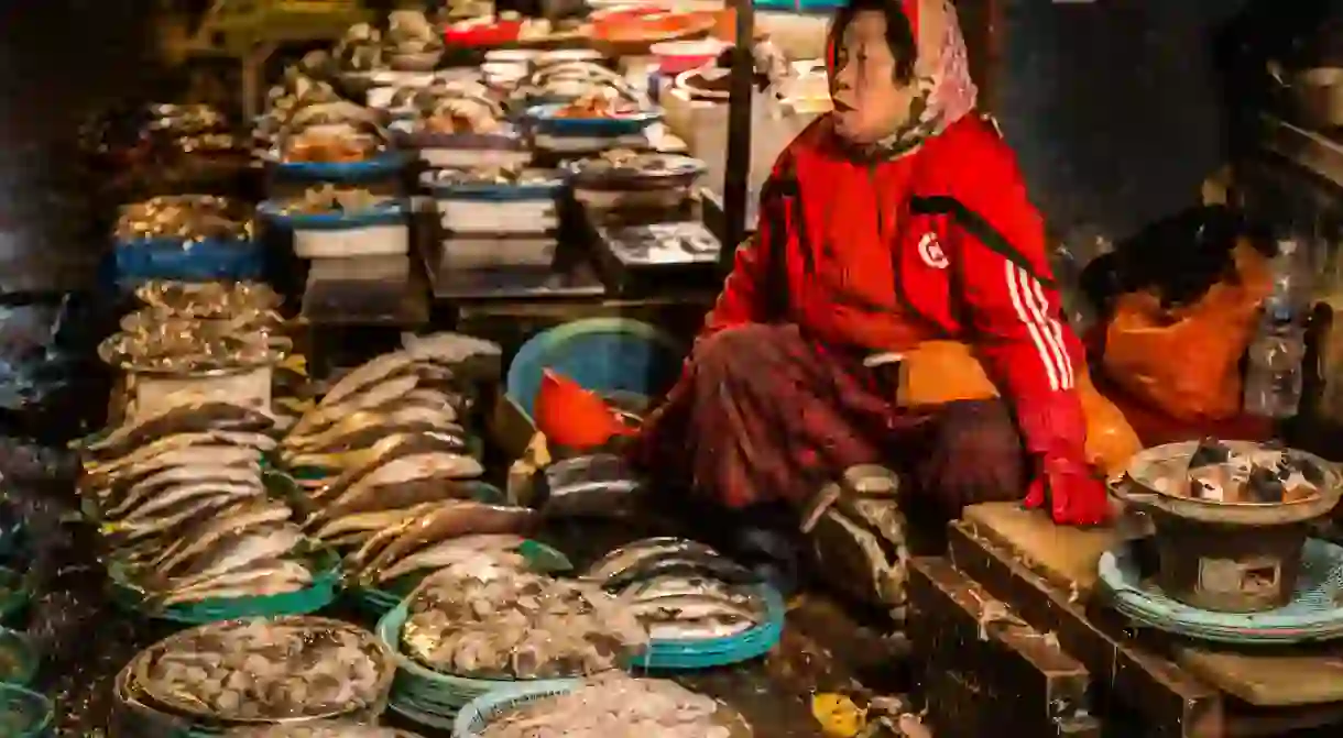 Vendor at a Korean fish market