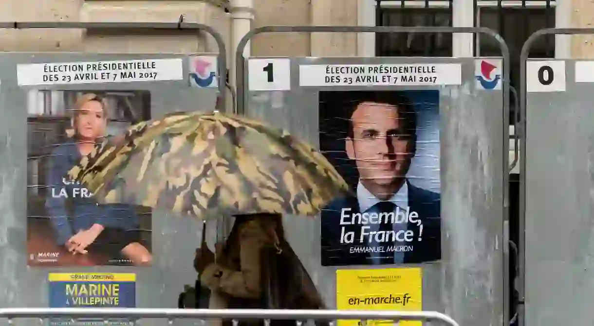 Macron and Le Pen campaign posters in Paris