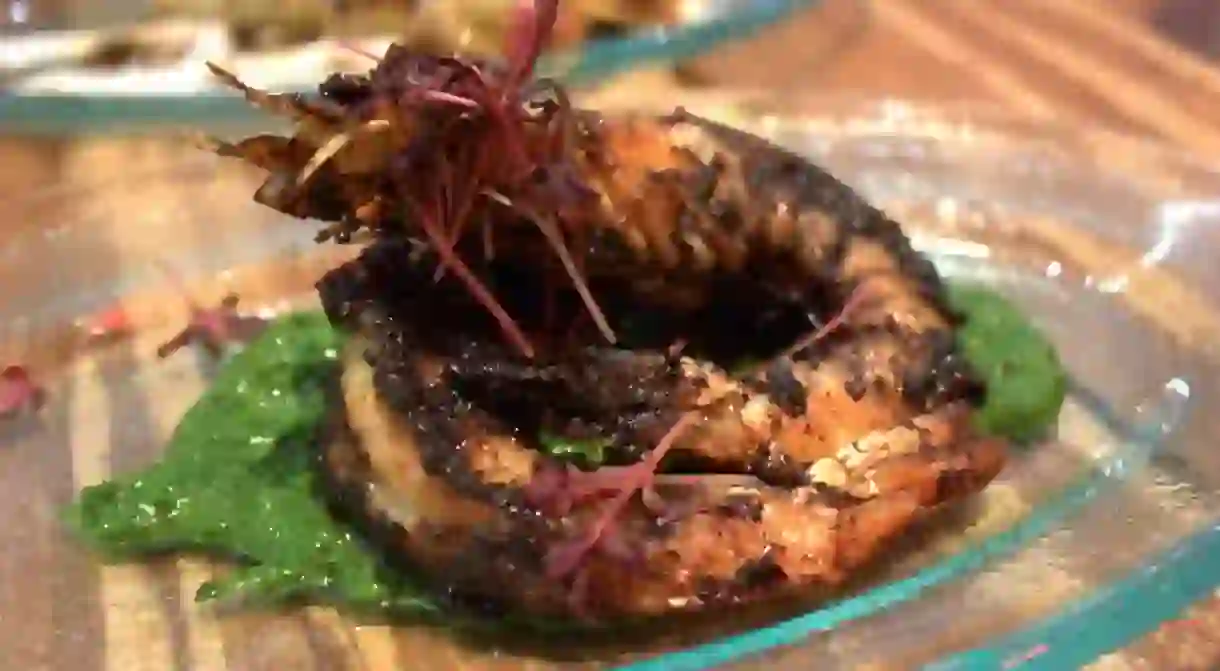 Blue Prawn with Salsa Negra