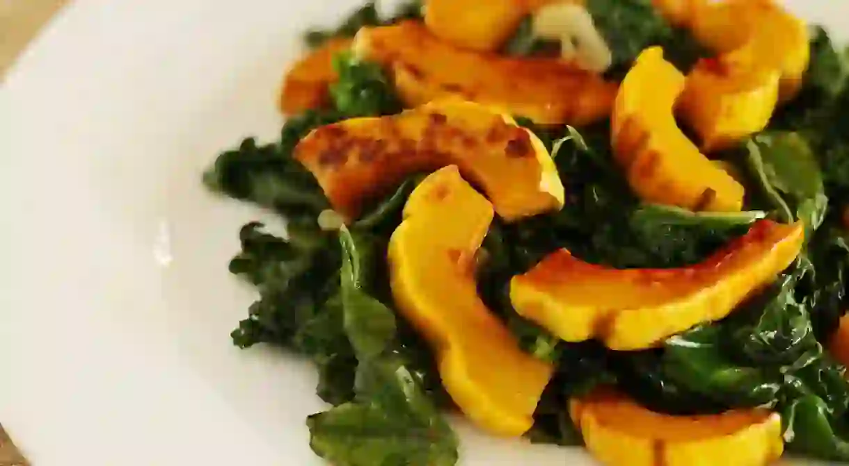 Roasted squash with kale